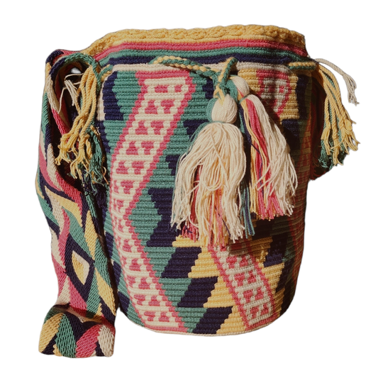 Original Green, Yellow and Red Wayuu Bag Made in Colombia by Hands