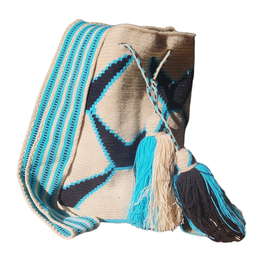 Blu e Withe Original Wayuu Bag Made in Colombia by Hands