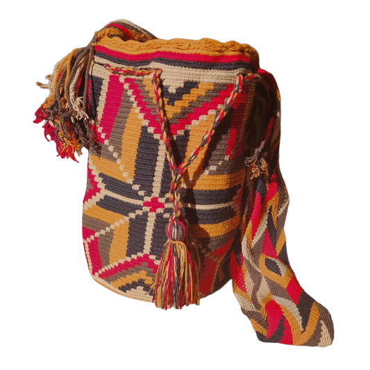 Red Orange and Brown Original Wayuu Bag made by Hand in Colombia