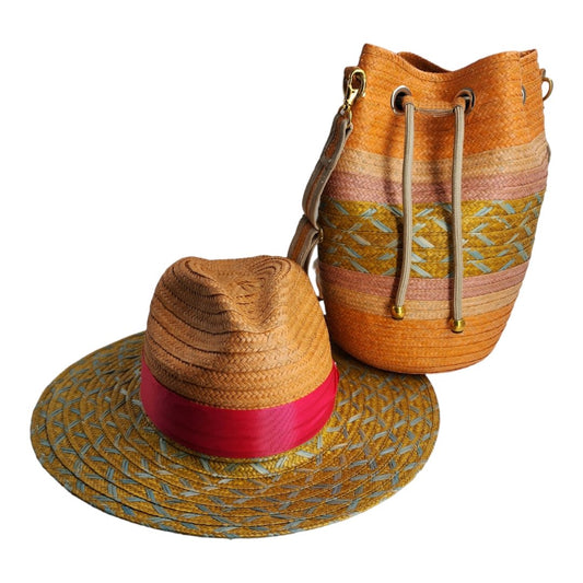 Costeña Red Bag with Wite Stripes & Hat - Tundama Natural Fiber & Wayuu Bags Handmade in Colombia New Womans Bags & Fashion