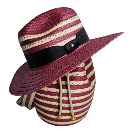 Costeña Red Bag with Wite Stripes & Hat - Tundama Natural Fiber & Wayuu Bags Handmade in Colombia New Womans Bags & Fashion