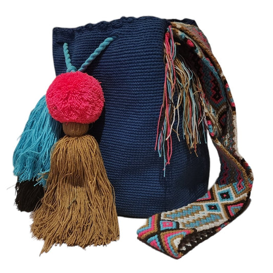 Unicolor Ponpon Wayuu Bag - Tundama